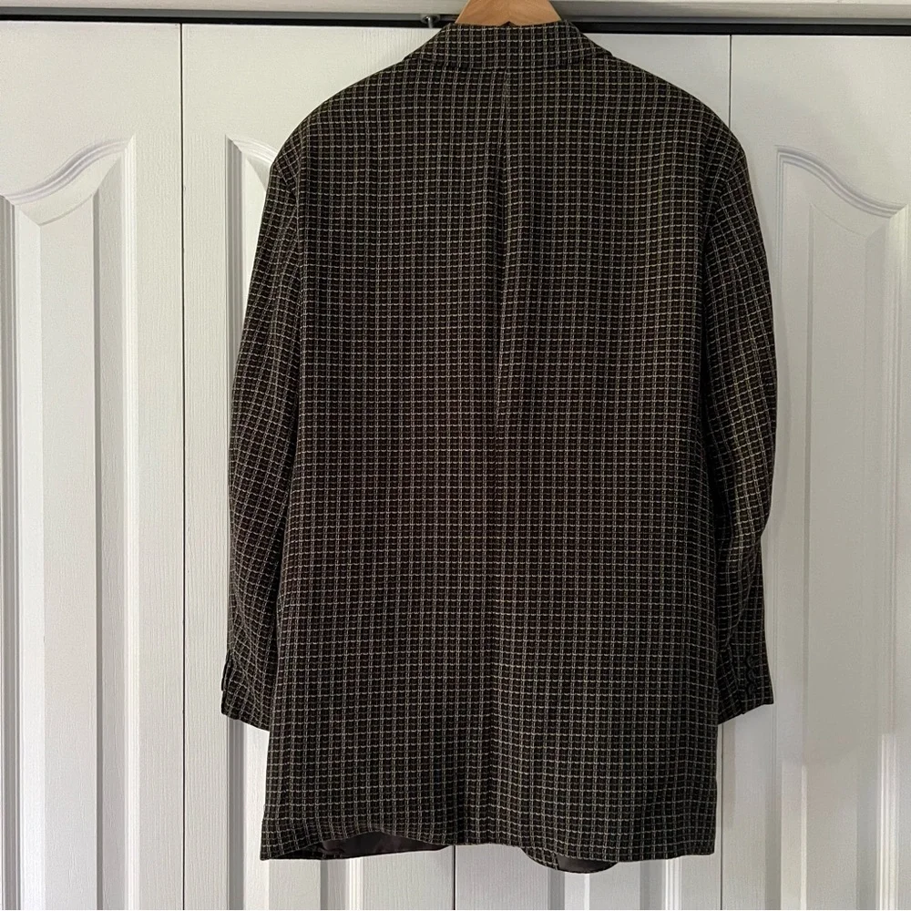 Hugo Boss Men's Black and Brown Checkered Blazer 100% Wool Size 42R